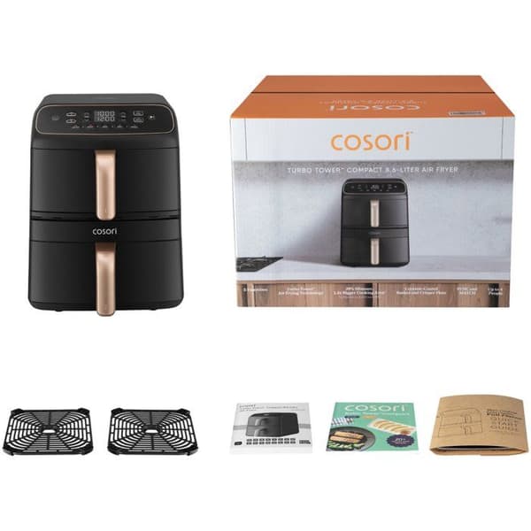 COSORI luftfritös - Turbo Tower™ Compact - Kapacitet 8,6L - 5 program - 2630W - Svart