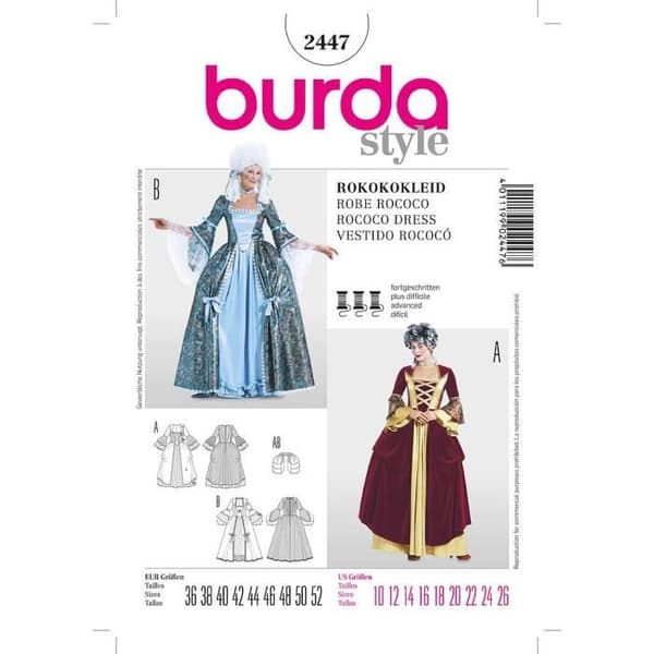 Mönster Burda 2447 Historisk rokokoklänning