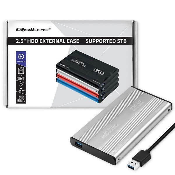 Ficklåda - Qoltec - 51871 - SSD SATA3 HDD 2,5' - USB 3.0 - Silver