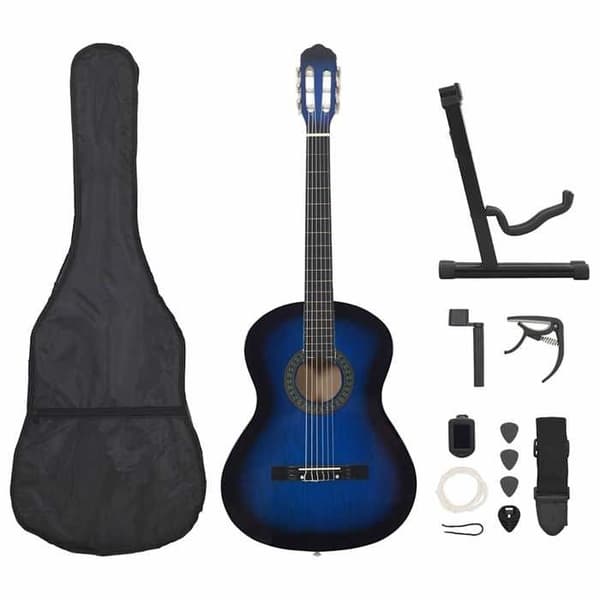 vidaXL nybörjare klassisk gitarrset 12 st Blå 4/4 39"