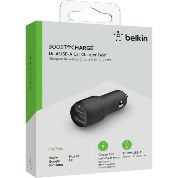 Biltillbehör - BELKIN - Boost Charge - 2 USB-A-portar - 12W - Vit
