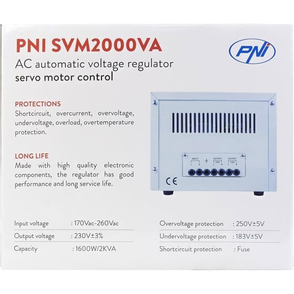 Spänningsstabilisator - PNI - SVM2000VA - 1600W - Servomotor - 230V