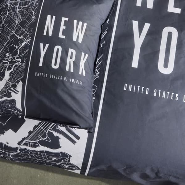Sängkläder - IDAG - JAVA - 2 personer - 240x220 cm - Bomull - New York-mönster - Svart