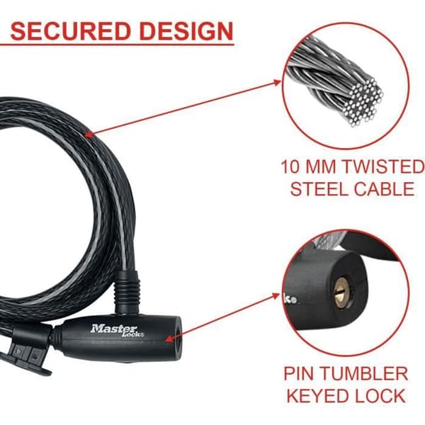 Cykelkabellås - MASTER LOCK - 8232EURDPRO - 1,8 m Kabel - Nyckel - Utomhus