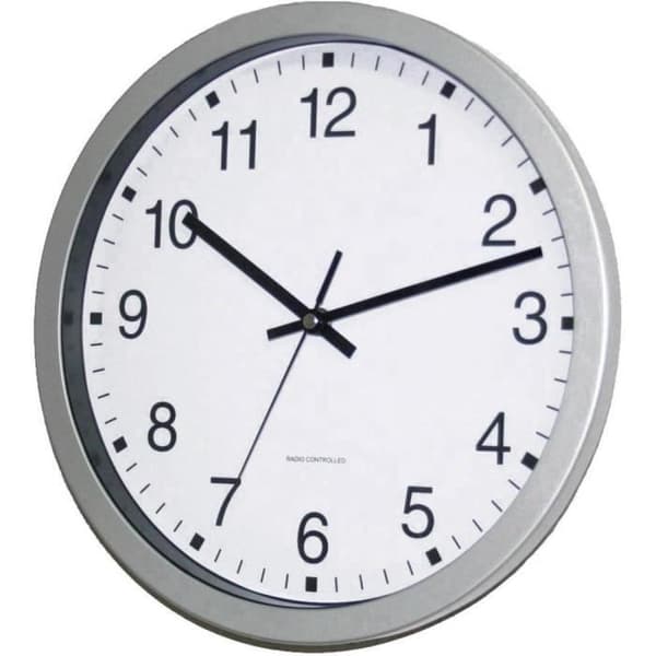 Väggklocka - EUROTIME - 56831-07 - 30 cm - Radiostyrd - Silver och Vit