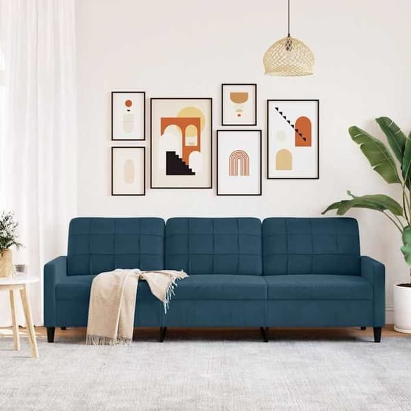 vidaXL 3-sitssoffa Blå 210 cm Sammet 4007653