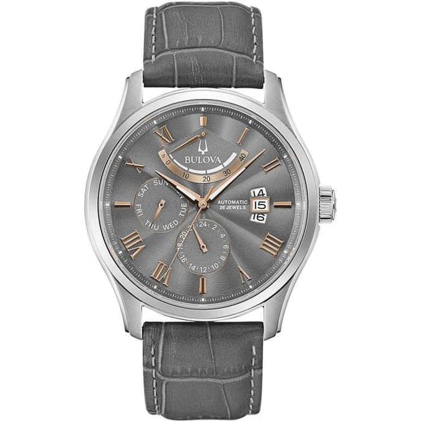 Klocka - Stål, Grå Läder - Bulova - 96C143