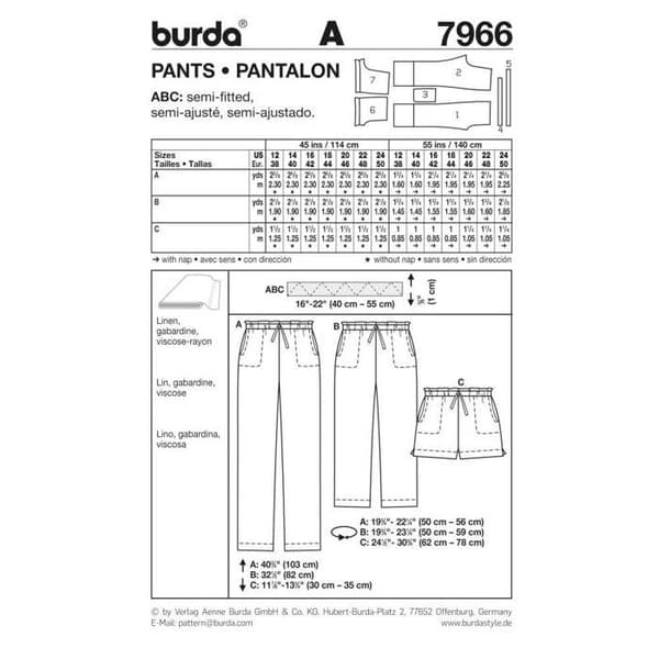 Mönster Burda 7966 Byxor