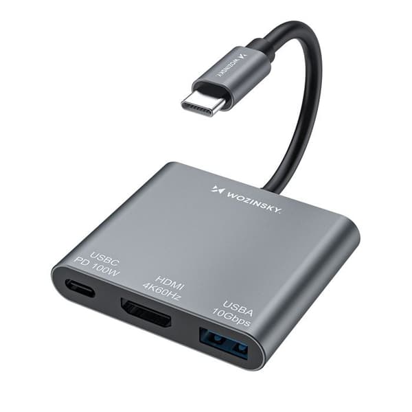 USB-C till USB-C och USB-A HDMI PD 10 Gb/s 4K-hubb - Grå