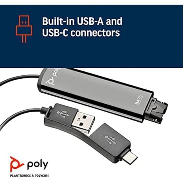 USB-A/C-adapter - POLY - DA75 - Intelligent igenkänning - EncorePro-hörlurar - Svart