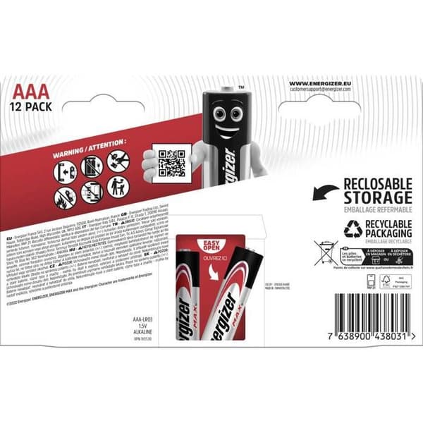Energizer Max LR3 (AAA) alkaliskt batteri 1,5 V 12 st.