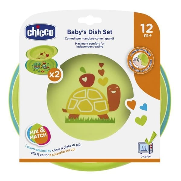 Chicco Dekorerad Tallrik och Soppa Set Grön +12m 2 st