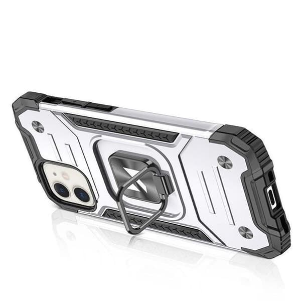 Skyddsskal för iPhone 14, magnetiskt stativ, Ring Armor, silver
