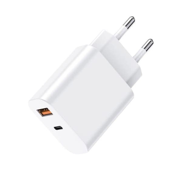 Nätadapter - MULTIM - 30008539 - 20W - USB-C QC3.0 & USB-A PD3.0 - Vit