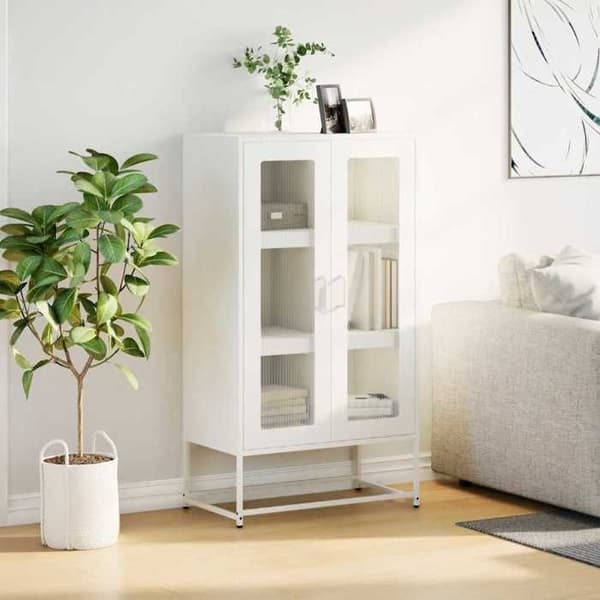 vidaXL Buffé hög vit 68x39x123 cm stål 853361