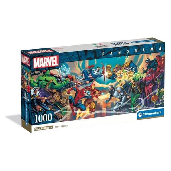 Pussel Compact 1000 bitar Panorama: Marvel, Hjältar vs Skurkar