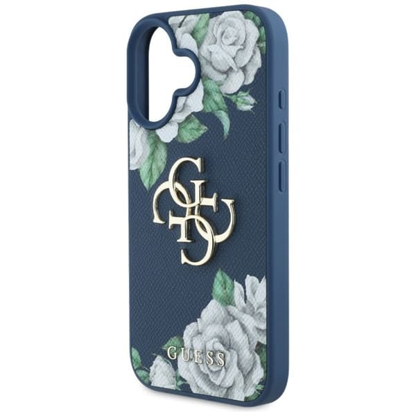 Coque Guess Hardcase 4G Grained Roses Big Logo för iPhone 16 - Blå