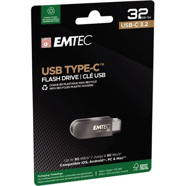 USB-nyckel - EMTEC - Single C280 - 32 GB - USB 3.2 - Läs 80 MB/s - Skriv 20 MB/s