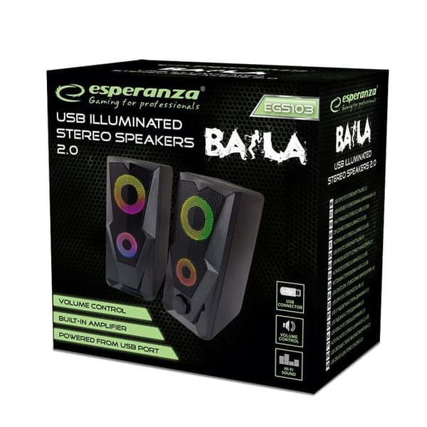 Högtalare och mikrofoner - ESPERANZA - EGS103 - 2.0 USB - LED Regnbåge - Trådad