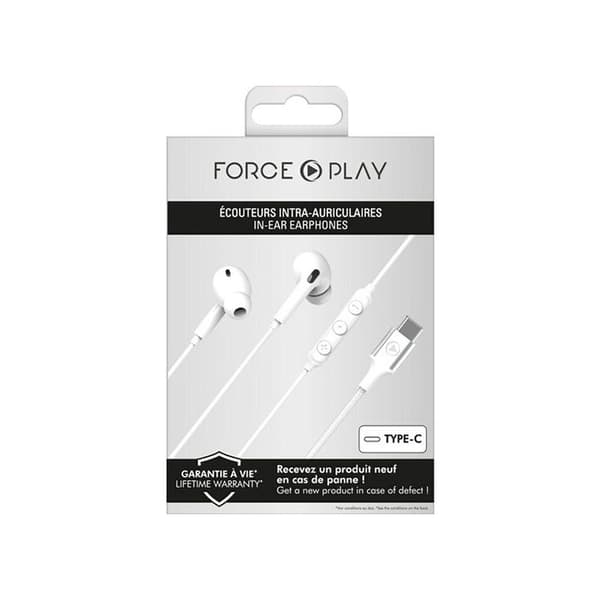 Trådade in-ear hörlurar Force Play KP Intra USB-C Vit