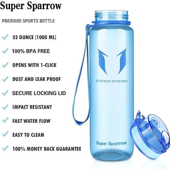 Super Sparrow Vattenflaska - Flaska, 1000ml, Slät-blå