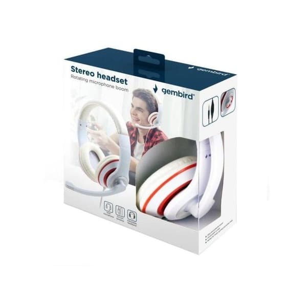 Gembird Wired on-ear headset vit, röd justerbar volym, headset