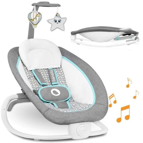 Balansäng Transat LIONELO Pascal - 12 melodier - Vibrationer - Kompakt hopfällning - Grå - Blå