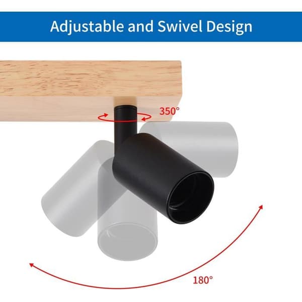 ANWIO Taklampa 3 vridbara spotlights E27 Svart - Rektangulär bas i trä, modern design