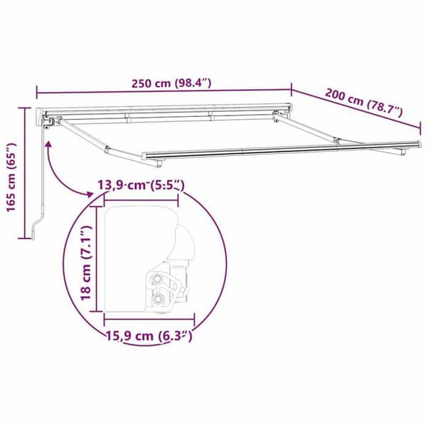 Fällbar markisram - vidaXL - Vit - Pulverlackerad stål - 250x200 cm - Fällbar