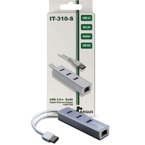 USB-hubb - INTERTECH - Argus IT-310-S - USB 3.0 Typ-A - Aluminium - Gigabit Ethernet