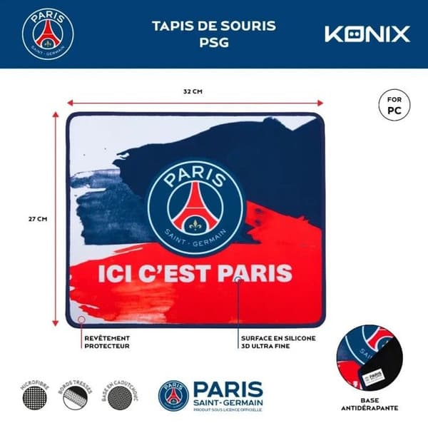 Musmatta - KONIX - PSG - Optimerad för spel - Mikrofiber - Hållbart gummi