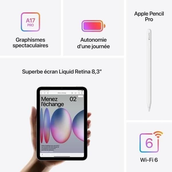 APPLE iPad mini (2024) - 8.3'' - WiFi - 128 Go - Space Grey