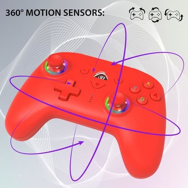 Trådlös handkontroll - SUBSONIC - Switch 2 / Switch - Programmerbara LED-lampor - Vibrationer - Gyroskop - Röd