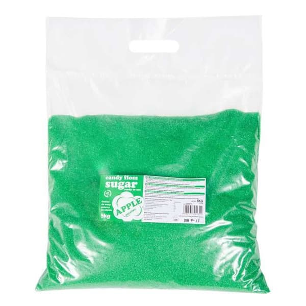 Färgglad sockervaddssocker, grön, äppelsmak, 5 kg
