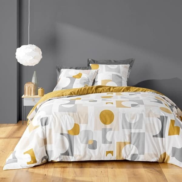 Parure 3 p. 240 x 220 cm polycotton 52 trådar Geomelo Ocre
