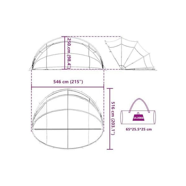 Fällbart pooltält - vidaXL - 546x516x250 cm - Grön - Polyester med PU-beläggning - Vattentålig