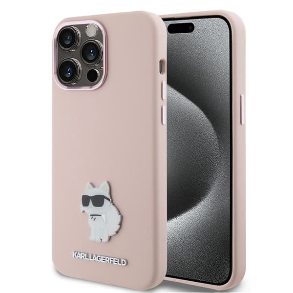 Mobilskal - KARL LAGERFELD - iPhone 15 Pro Max - Silikon - Choupette - Rosa