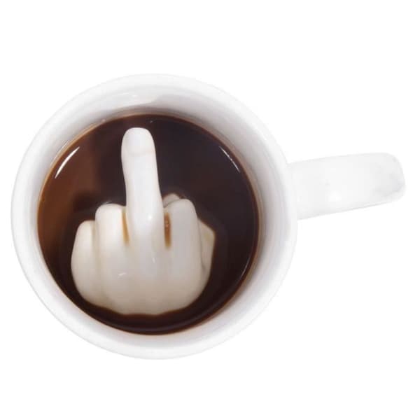 Mugg - Långfinger - Vit - Keramik - Tål diskmaskin och mikrovågsugn