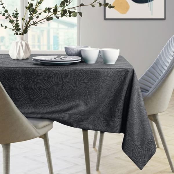 Bordduk - Gaia - grafit - pressad växtmotiv - rektangulär 140x180 cm