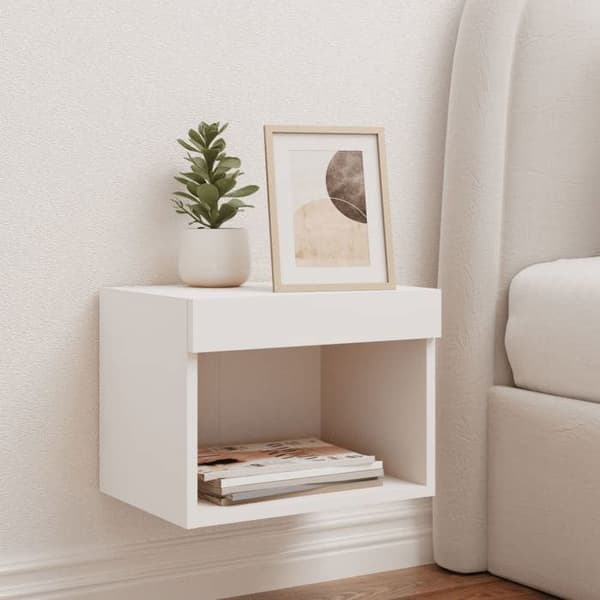 vidaXL Väggmonterat sängbord med LED-lampor Vit 837113