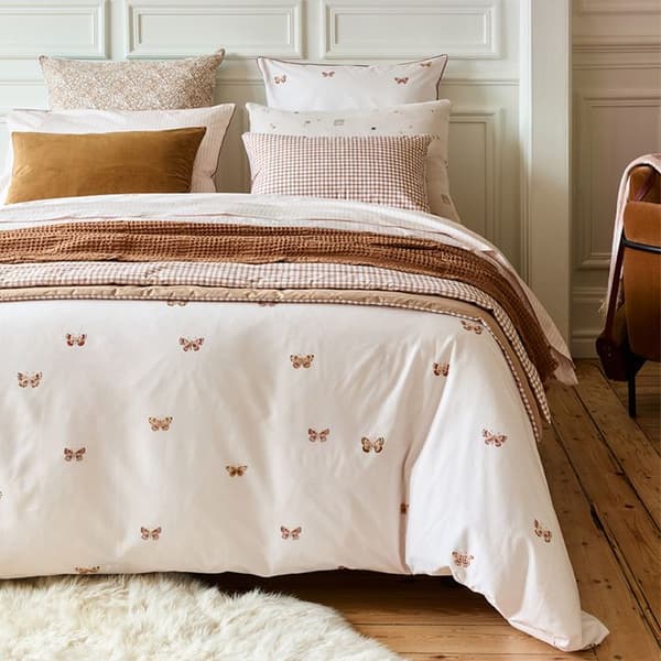 Tryckt örngott i percale av bomull, DELIKATESS - ESSIX - 65 x 65 cm - Mörkrosa