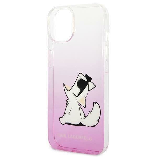 Läderfodral - KARL LAGERFELD - iPhone 14 Plus - Perforerat logotyp - Rosa - Bak- och sidskydd