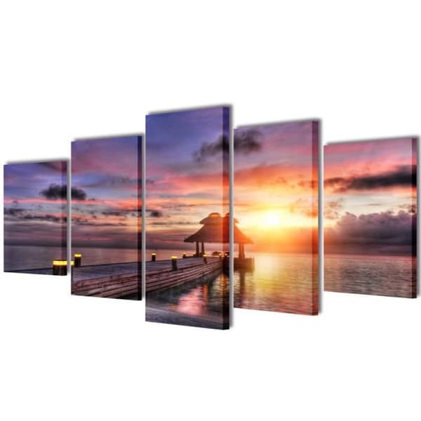Set med tryckta väggdukar Strand med paviljong 200 x 100 cm