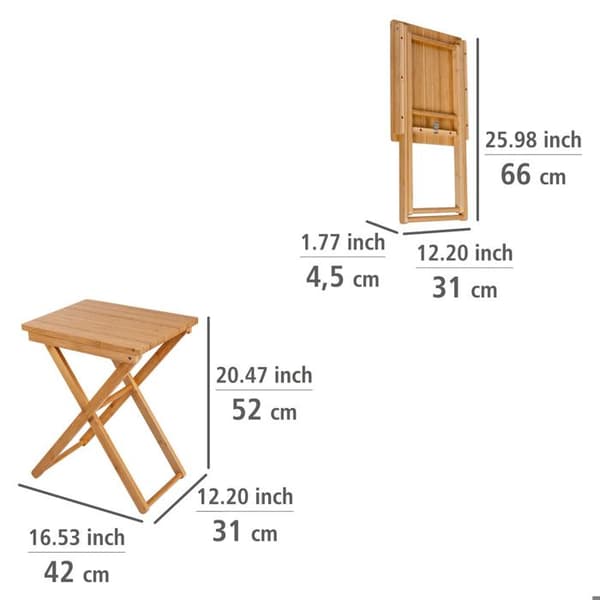 Fällbart sidobord - WENKO - MAUI - Bambu - Kompakt - 42x52x31 cm