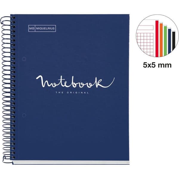 Notebook - Notebook - A5 - Spiraler - Små rutor - 120 perforerade sidor - Marinblå