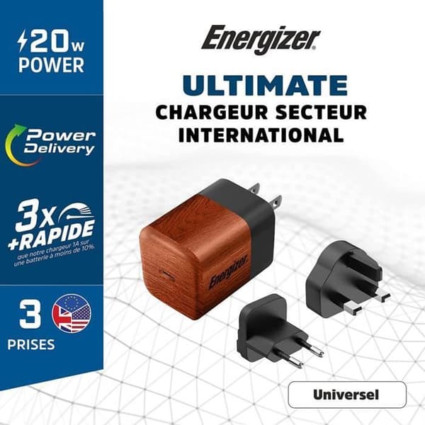 20W USB-C snabbladdare - Energizer - Burl Walnut - USB Power Delivery