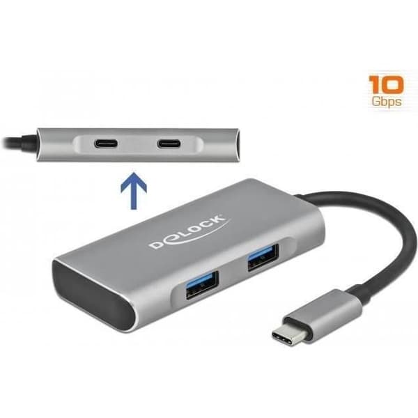Hub USB - DeLOCK - 63260 - 2 x USB 3,2 Gen 2 - 2 x USB-C 3,2 Gen 2 - Skrivbord