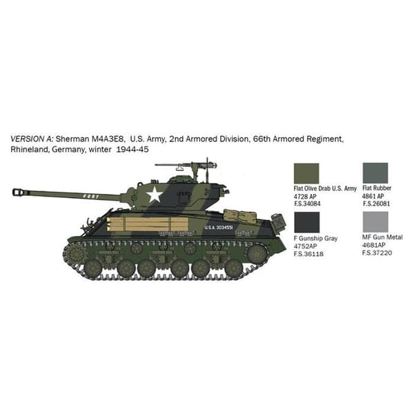 ITALERI : 1/56 ; M4A3E8 Sherman Fureur
