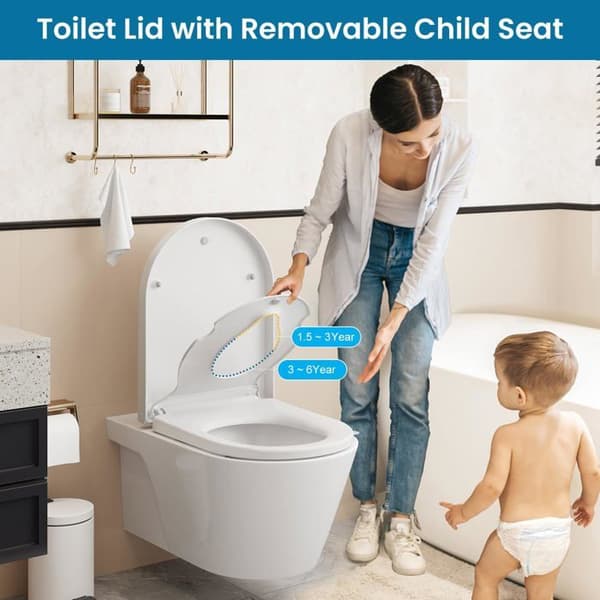 WC-lock D-formad lång familj Duroplast — Inbyggd barnstol, Softclose, Quick-Release, Vit