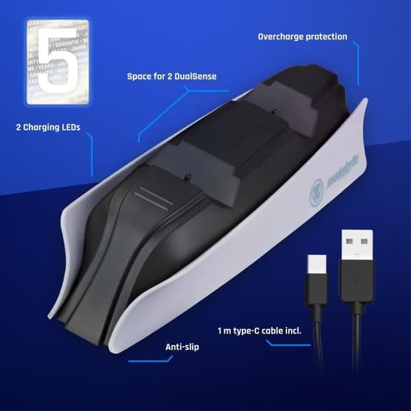 Laddningsstation - SNAKEBYTE - TWIN CHARGE 5 - Vit - Laddare för 2 kontroller - USB Typ C